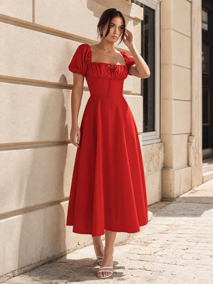 Women's Red Maxi Dress with Square Neckline main product view