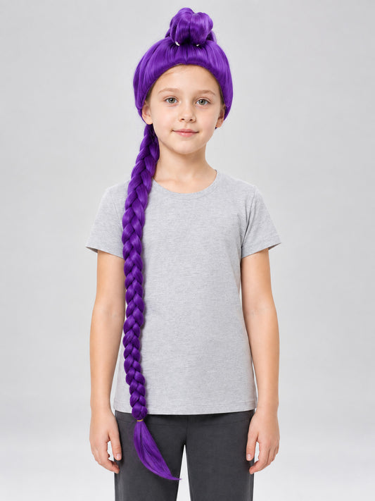Purple Long Cosplay Wig 120 cm with Braid and Bun