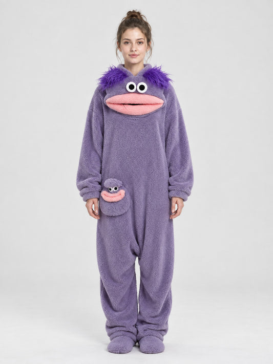 Purple Jumpsuit Pajama with Face Pocket