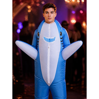 Shark Bodysuit Costume with Fin Sleeves, Halloween Outfit on-model view