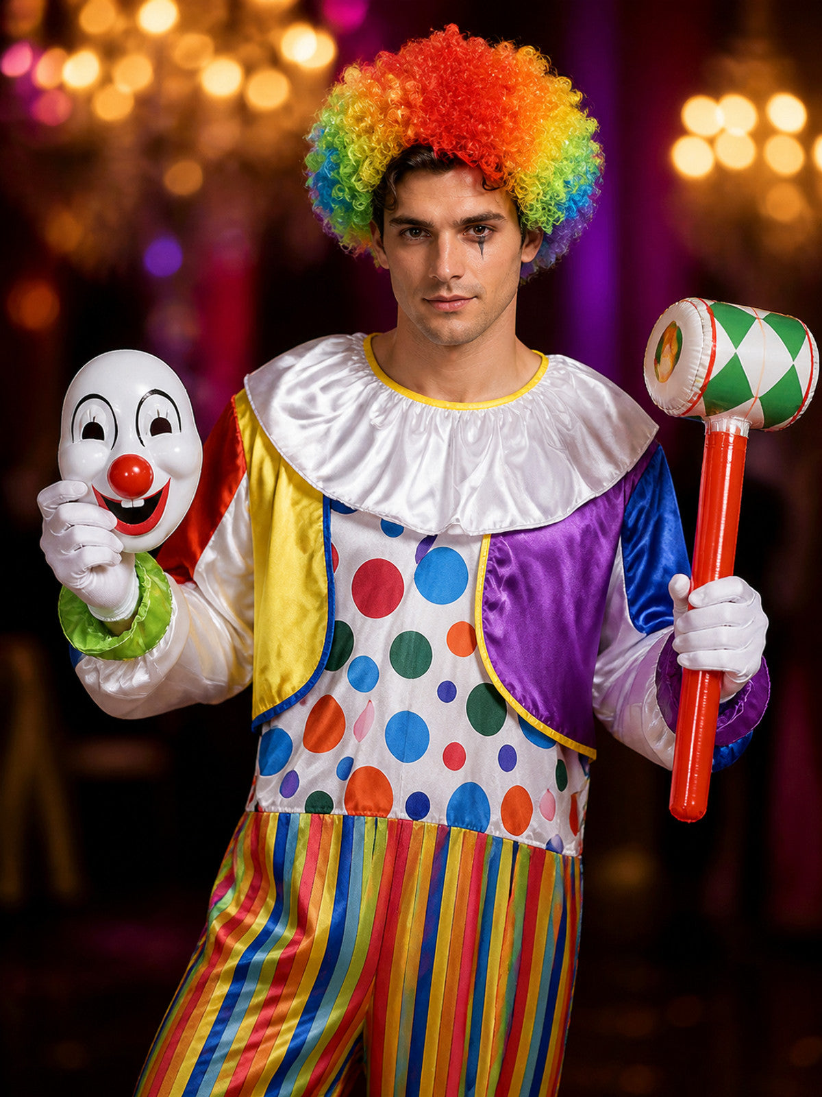 Striped Clown Costume for Carnivals and Performances on-model view