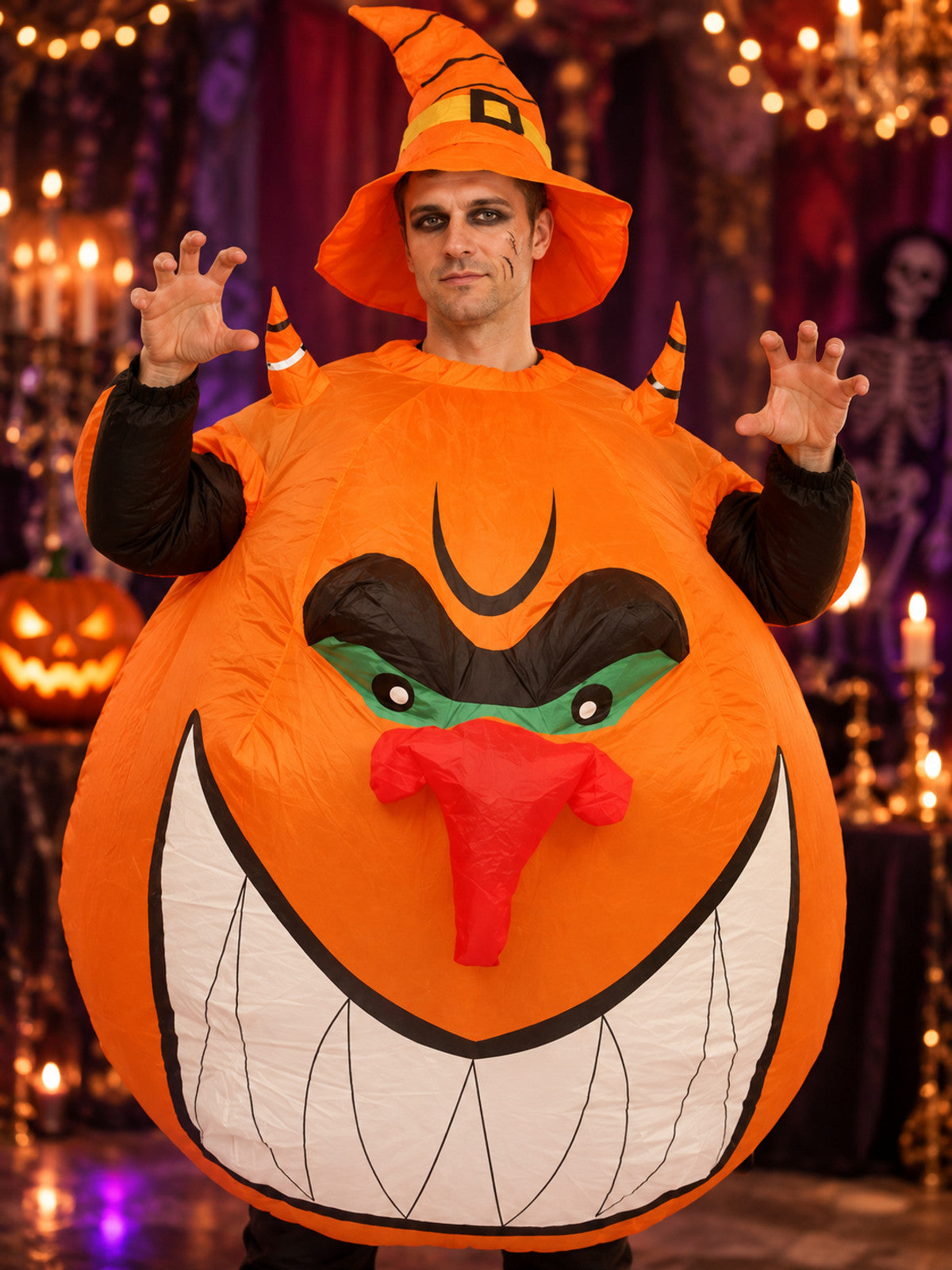 Inflatable Pumpkin Carnival Costume with Fan and Hat