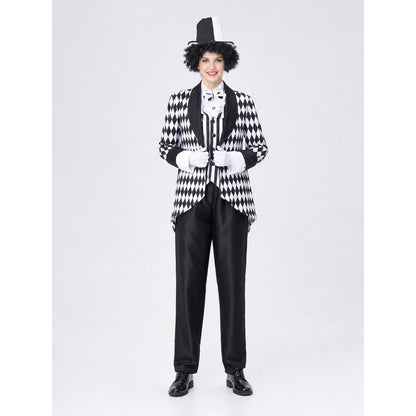 Black and White Harlequin Carnival Costume on-model view