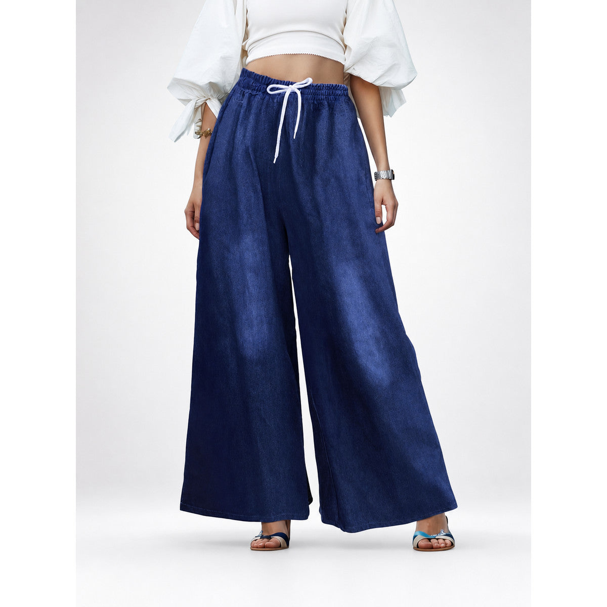 Women's High-Waisted Wide-Leg Denim Pants