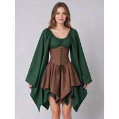 Fantasy Medieval Corset Top with Long Sleeves