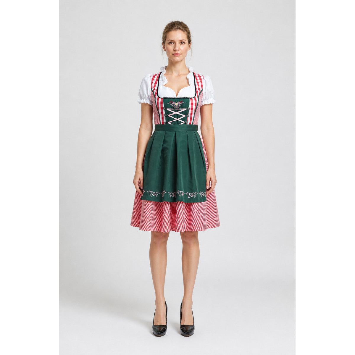 Dirndl Dress with Red-and-White Plaid Apron main product view