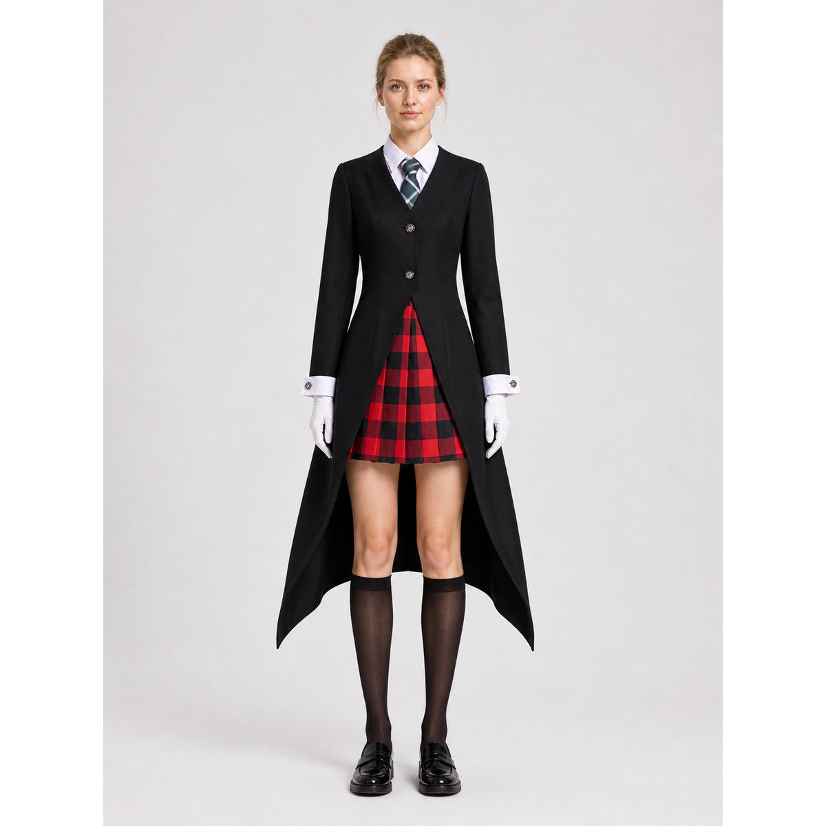 Maka from Soul Eater Cosplay Costume, Red and Black Plaid on-model view