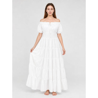 White Off-Shoulder Maxi Dress with Tiered Skirt