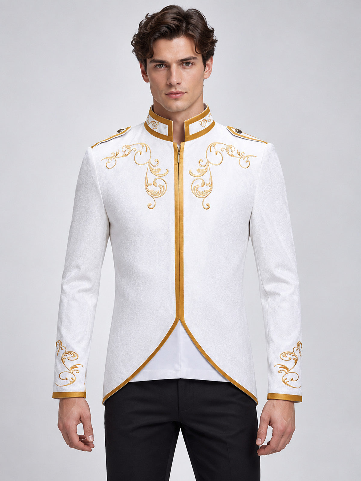 Vampire Halloween Costume: White Jacket with Gold Embroidery
