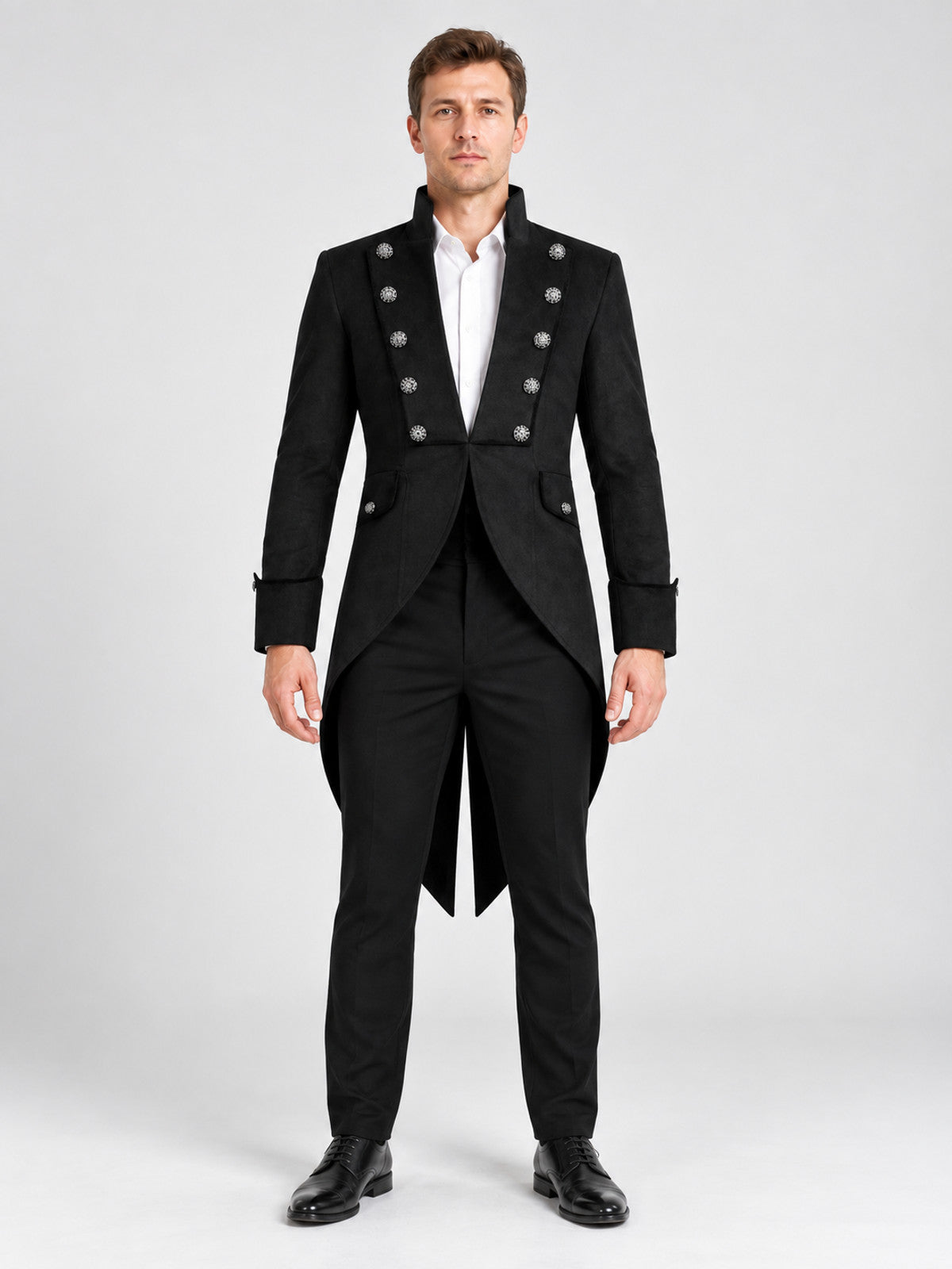 Black tailcoat with high collar and long tails