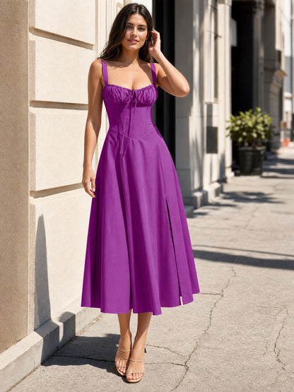 Purple dress with spaghetti straps and a square neckline main product view