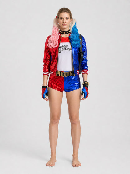 Harley Quinn Cosplay Costume with Jacket and Wig on-model view