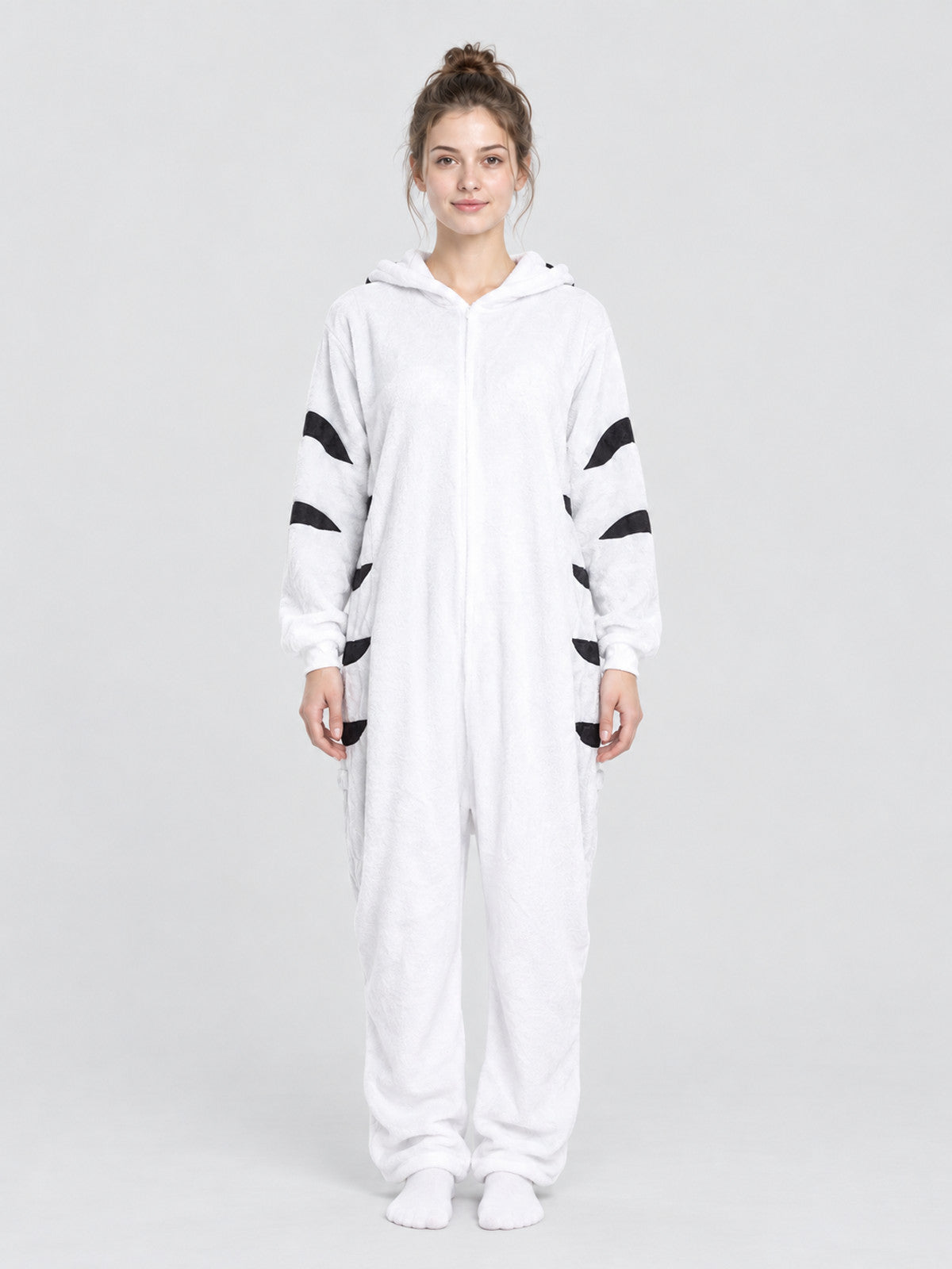 Pajama Jumpsuit White with Black Spots and Hood