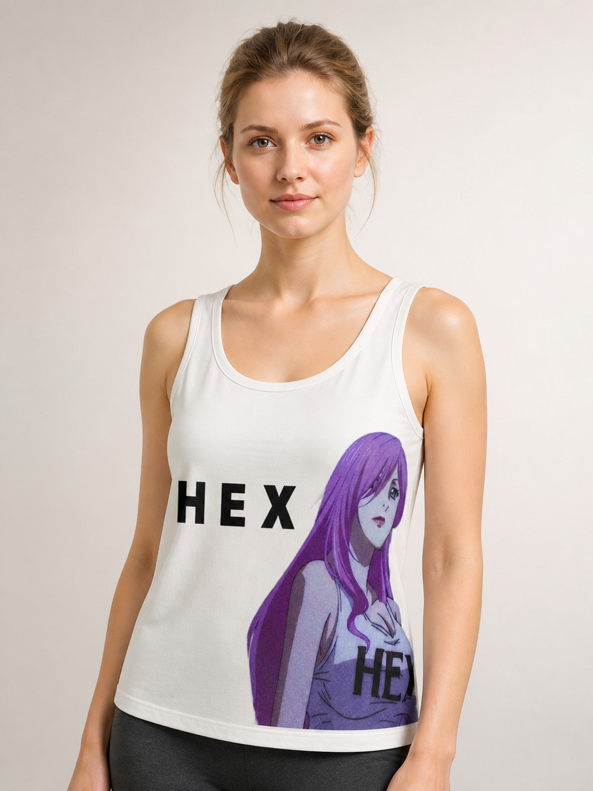 White Cosplay Tank Top with Thin Straps and Print main product view