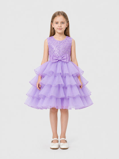 Princess Dress with Sequins, Bow, and Full Skirt on-model view