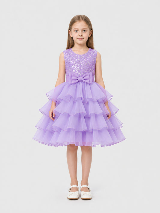 Princess Dress with Sequins, Bow, and Full Skirt on-model view
