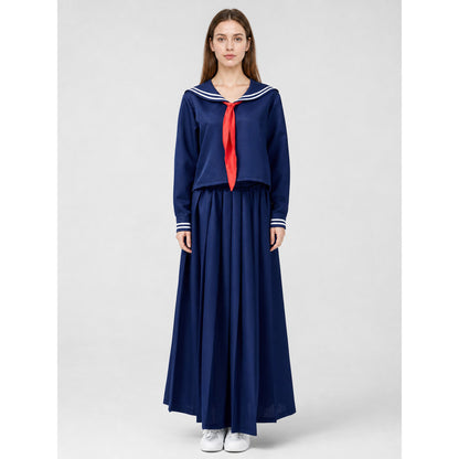 Sailor-style costume with a long pleated skirt on-model view