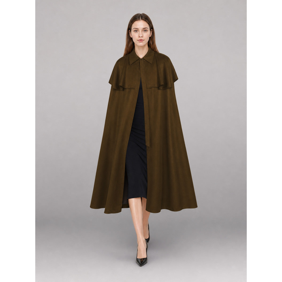 Brown Hooded Carnival Cloak front view