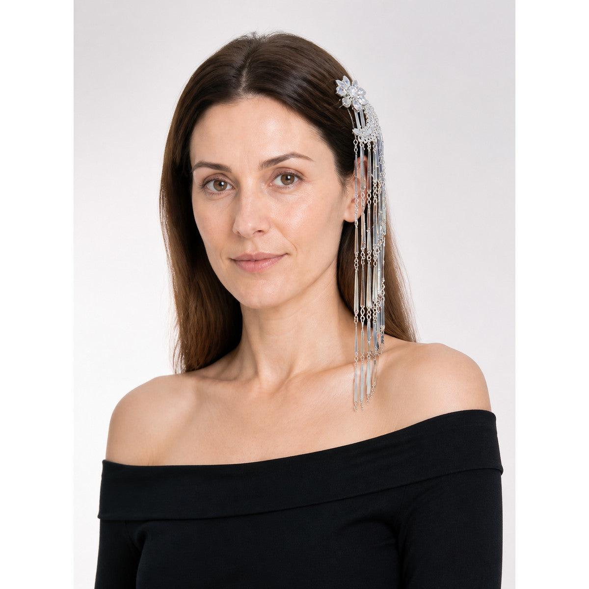 Hair Clip with Moon and Flower, Long Chains main product view