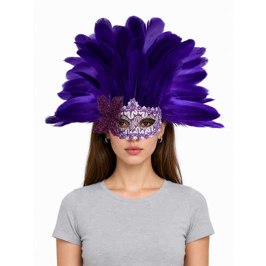 Carnival headdress with feathers and a mask