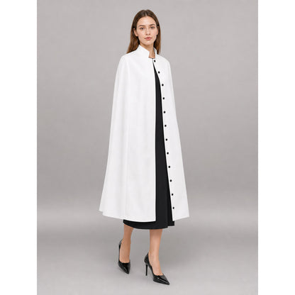 White Hooded Carnival Cloak for a Costume Look front view