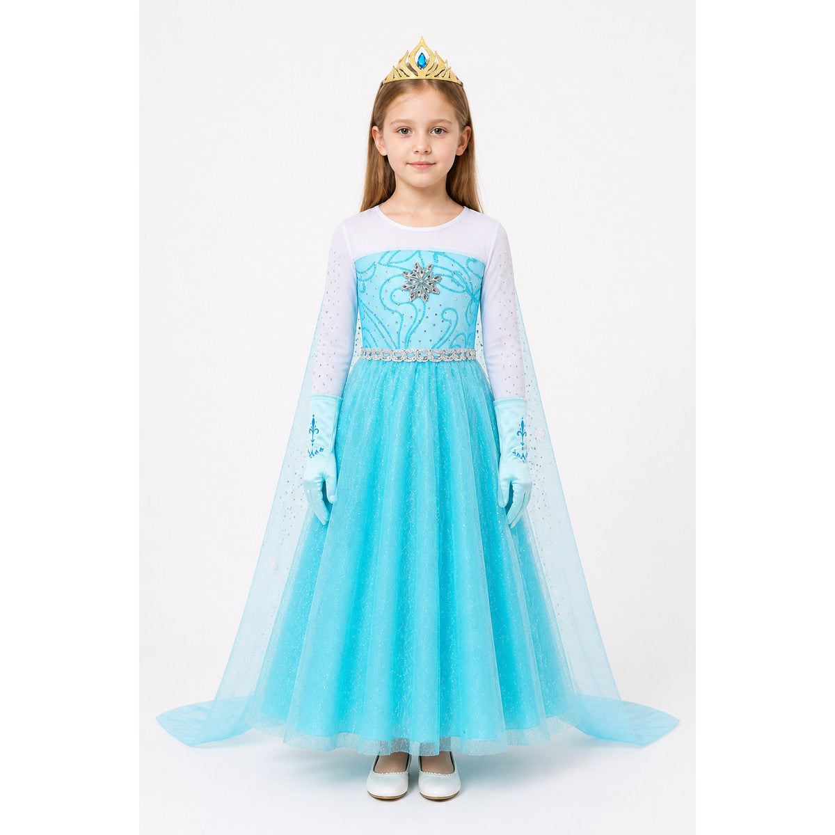 Snow Queen Elsa Costume with Crown and Gloves main product view