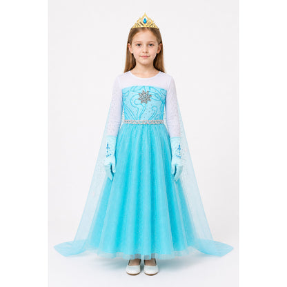 Snow Queen Elsa Costume with Crown and Gloves main product view