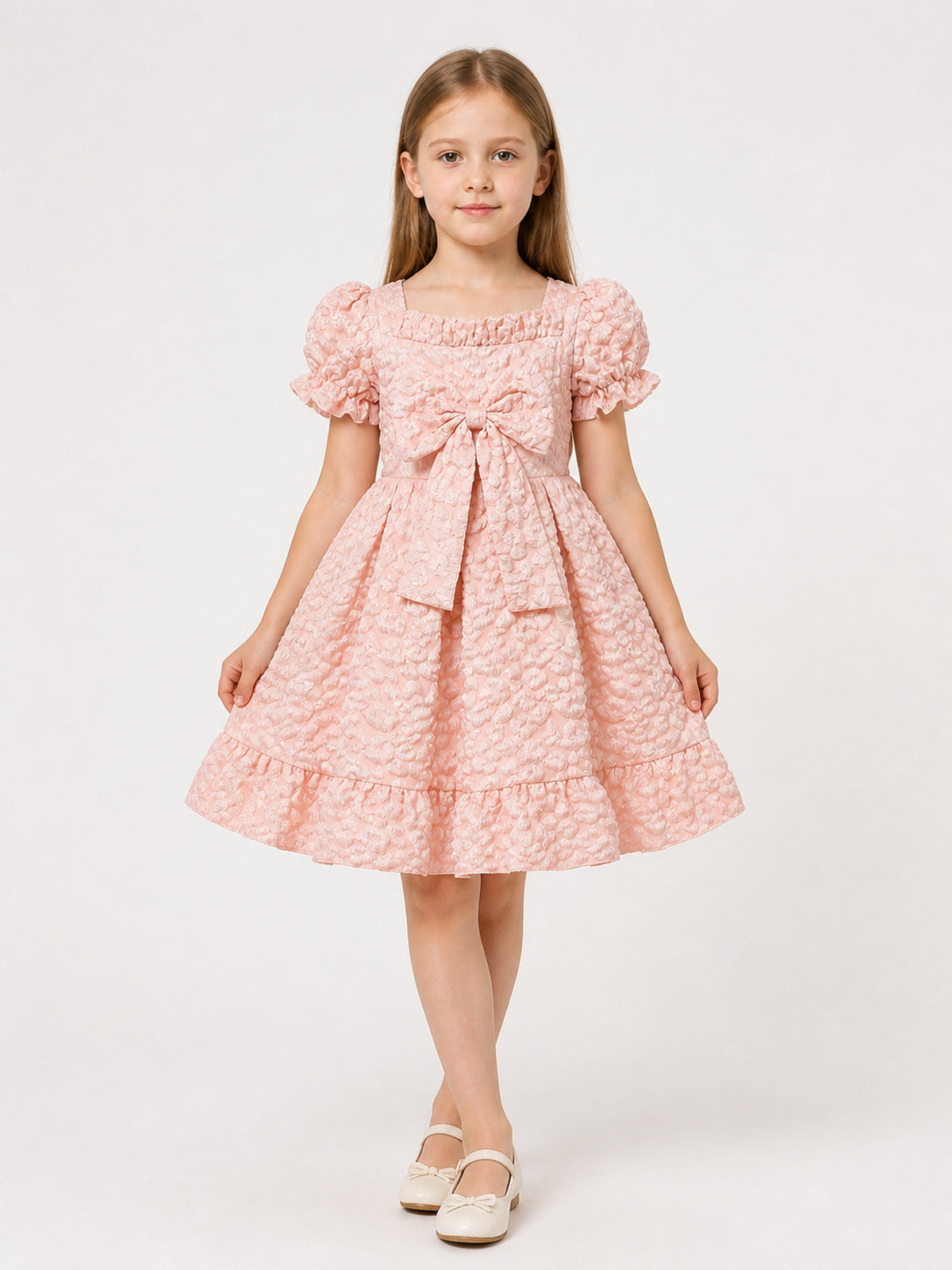 Pink Party Dress with Bow and Full Skirt main product view