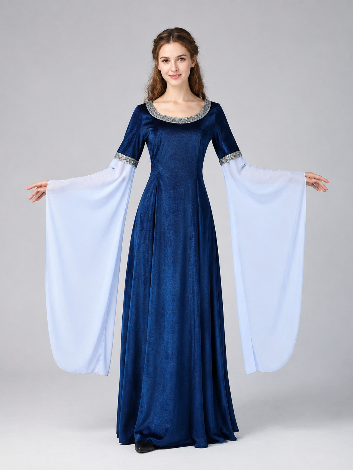 Medieval Dress with Wing Sleeves on-model view