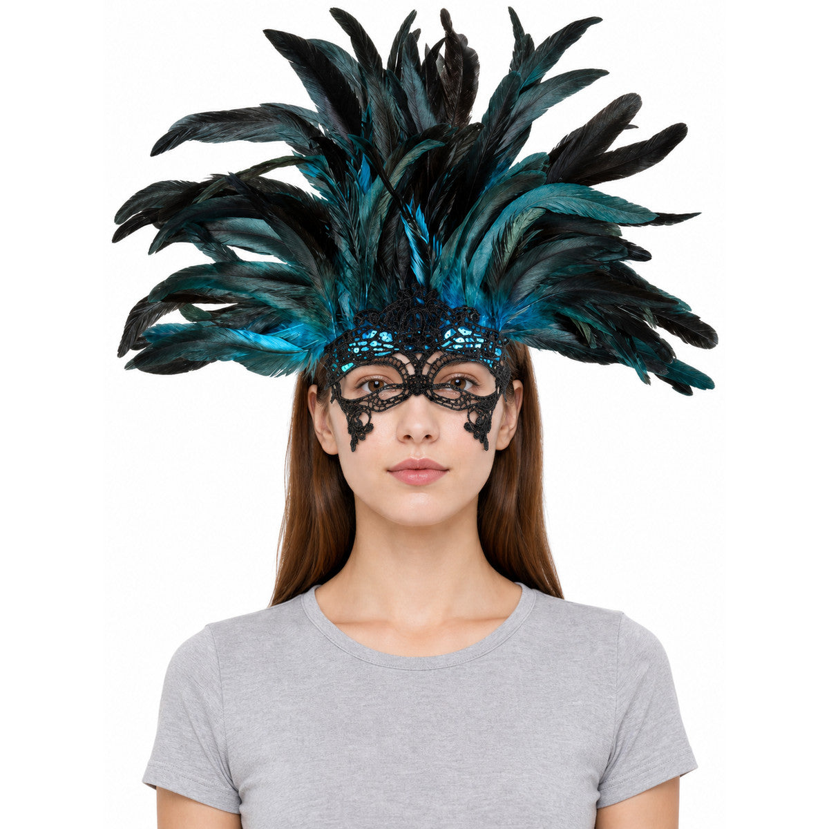 Carnival Feather Headpiece with Mask