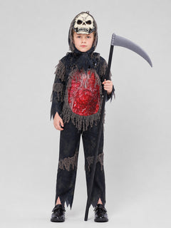 Skeleton cosplay costume with mask and scythe