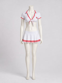 Nurse Costume: White Uniform, Skirt, Red Trim