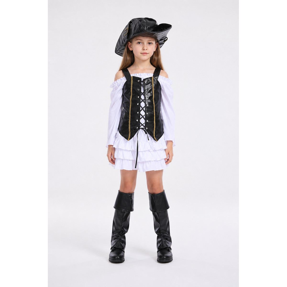 Children's Pirate Costume with Ruffled Skirt and Vest main product view