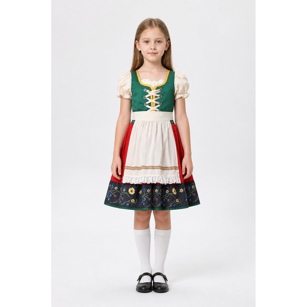 Dirndl Dress with Apron and Lace-Up Front, A-Line Silhouette