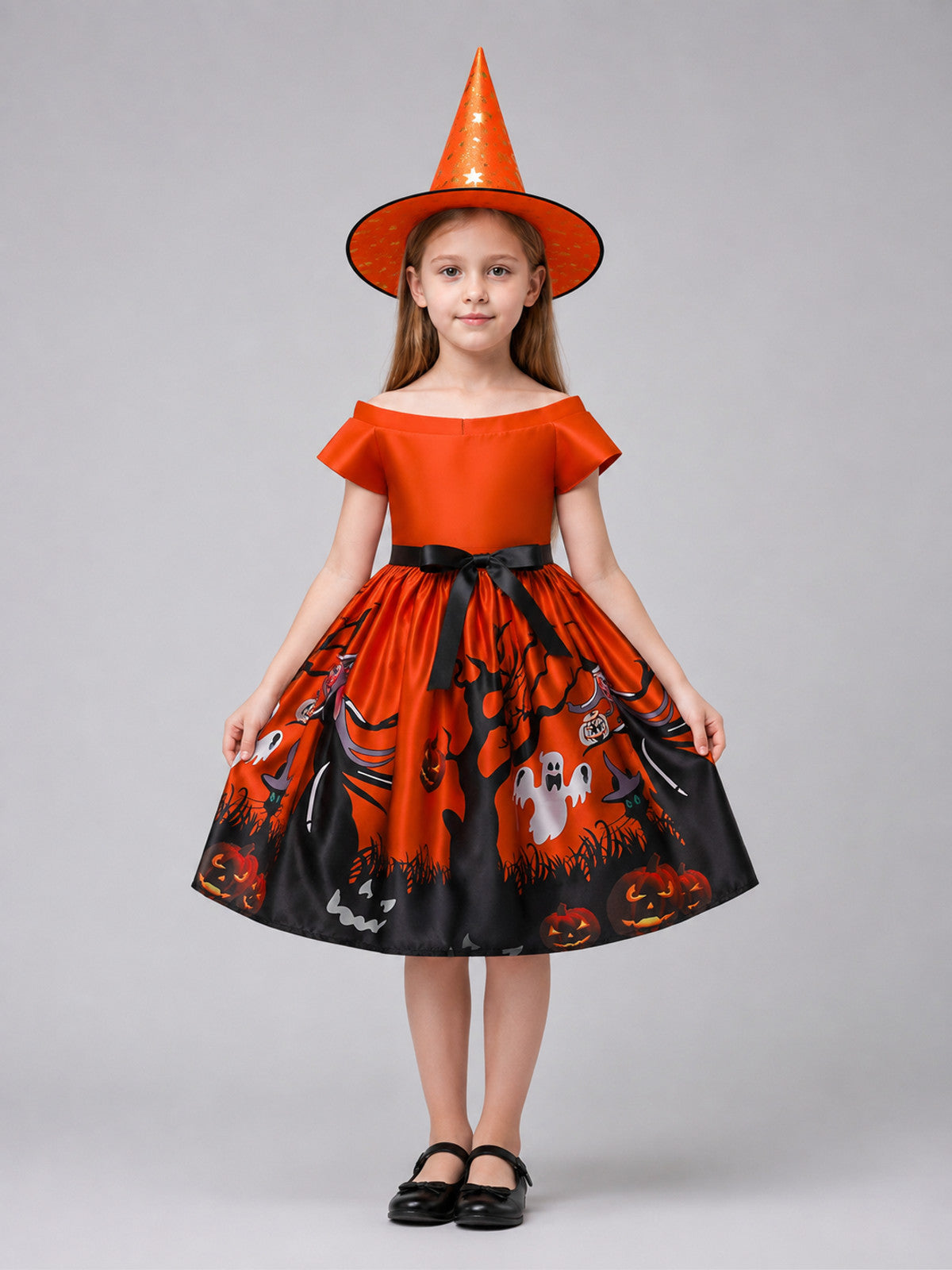 Kids' Halloween Costume Dress with Hat on-model view