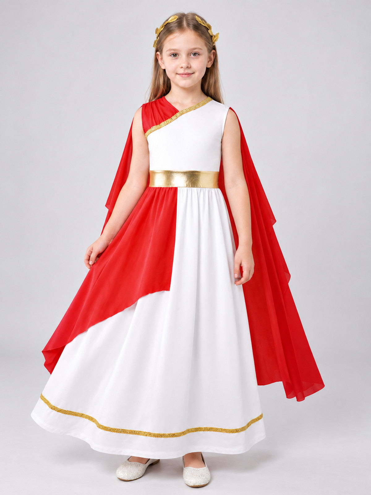 Kids' carnival dress with cape and gold belt