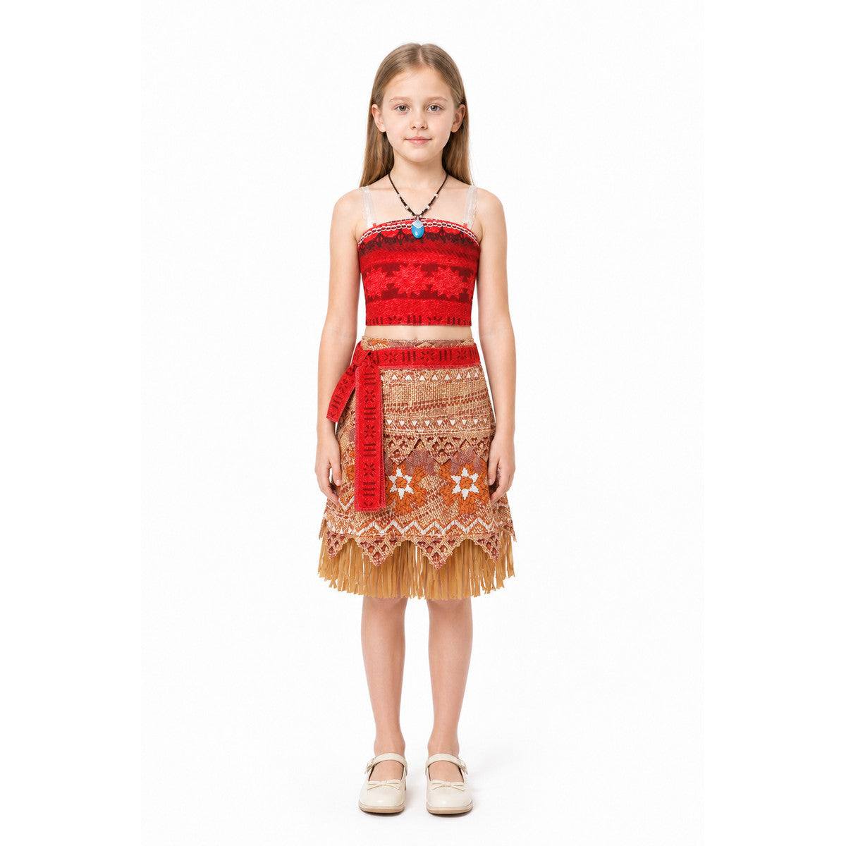 Moana Two-Piece Costume with Fringe and Necklace main product view