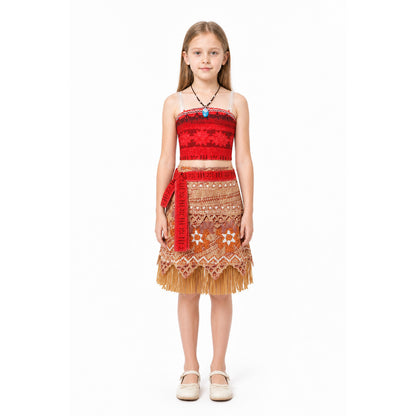 Moana Two-Piece Costume with Fringe and Necklace main product view