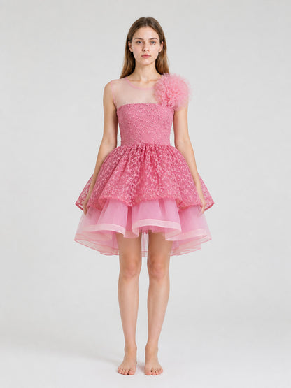 Elegant princess dress with embroidery, tulle, and a train