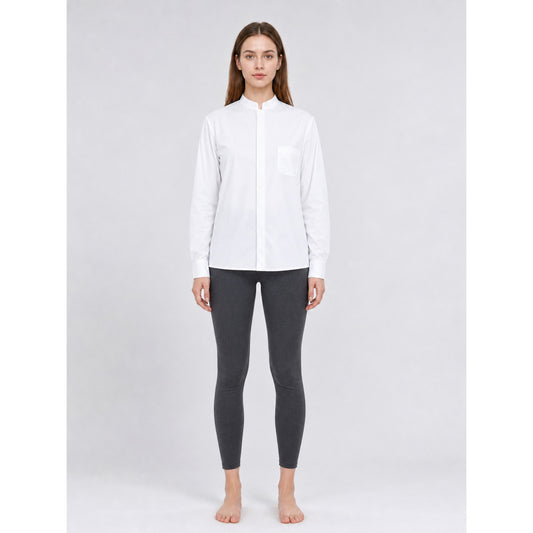 White Stand-Collar Shirt with Chest Pocket
