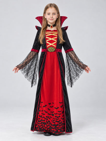 Gothic Carnival Costume with Collar and Medallion on-model view
