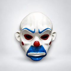 Full-Face White Clown Mask with Blue Brows & Red Nose – Adult Resin Halloween Mask
