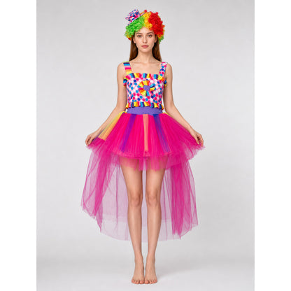 Carnival Clown Costume Dress with Hat