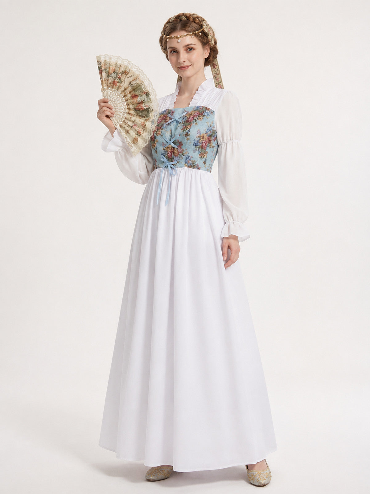 Blue Cosplay Dress with Floral Bodice and Lacing main product view