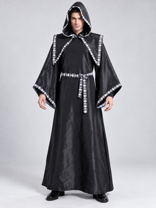 Black Sorcerer Costume with Hood and Capelet