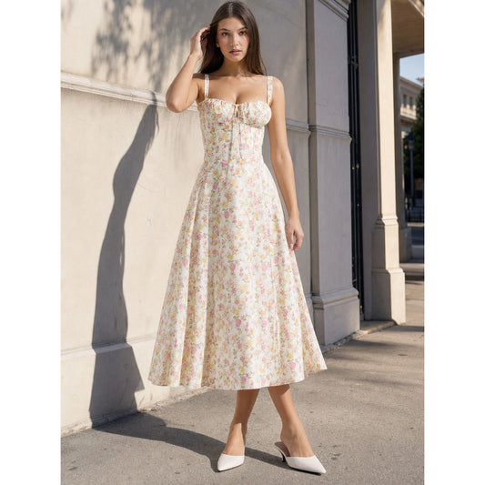 Floral Print Midi Dress with Wide Straps