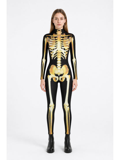 Skeleton Jumpsuit with Bone Print and Long Sleeves