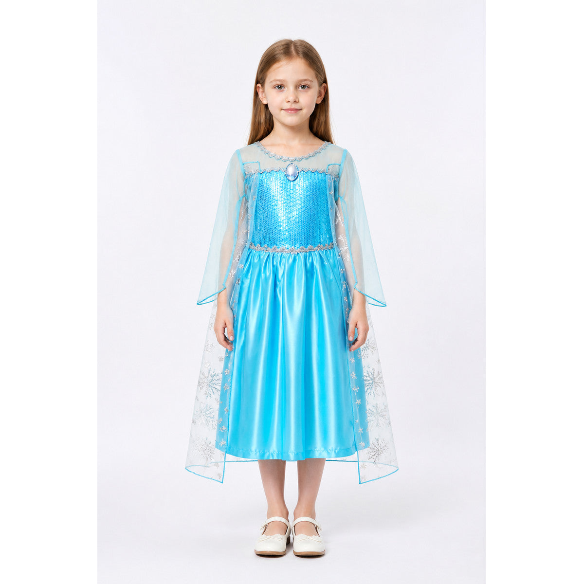 Elsa Dress for Girls with Sequins and Snowflakes main product view