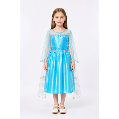 Elsa Dress for Girls with Sequins and Snowflakes main product view