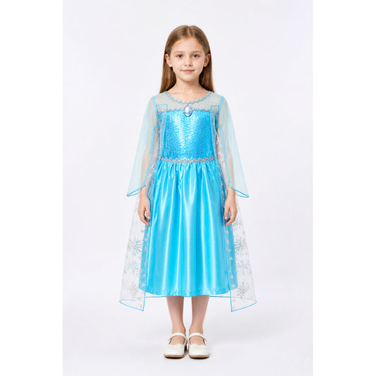 Elsa Dress for Girls with Sequins and Snowflakes main product view